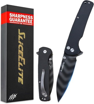 SliceElite Tiger Shadow Folding Knife D2 Steel 3.5 Inch Drop Point Blade Black