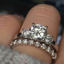 Bridal Wedding Ring Set 3.50Ct Round Cut Moissanite 14k White Gold Finish