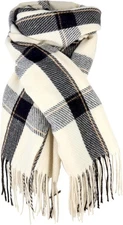 VIVIAN & VINCENT Plaid Fall Winter Scarf for Women Cashmere Feel Beige 