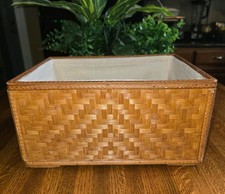 VTG Rattan Bambo Wicker Woven Basket Cotton Removable Lining 12x9 Cottagecore