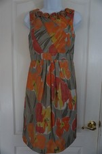 Adrianna Papell Dress Womens Size 4P Gray Orange Sleeveless Rosettes