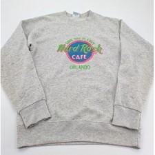 VTG 90s Hard Rock Cafe Orlando Sweatshirt Medium Gray Neon Embroidered Santee
