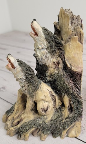 Wolf Pack Bookends Quality Resin Tree Vtg Howling Wolves Beautiful Detail - Picture 9 of 16