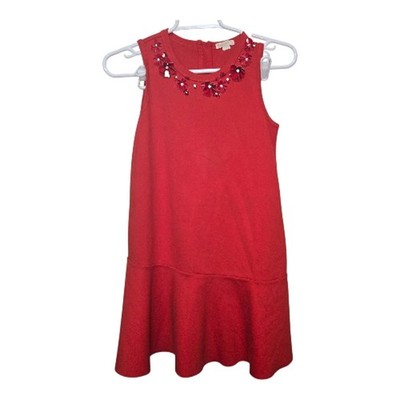Crewcuts by J.Crew Red Floral Appliqué Zip Back Dress Girls 10