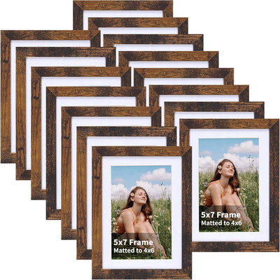 4x6 Picture Frames 15Pk Multi Photos Display Matted Wood Frames For Wall Brown