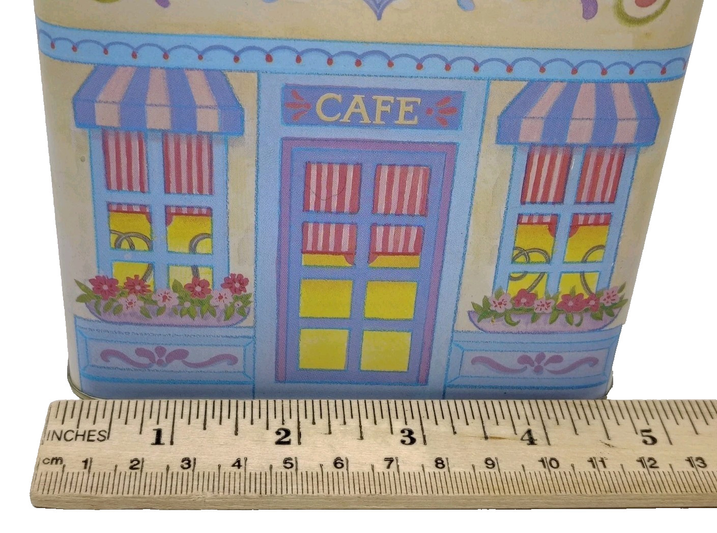 VTG Cafe Coffee House SCC Tin Box Hinged Lid Container Pastel Kitchen Decor 6.5"