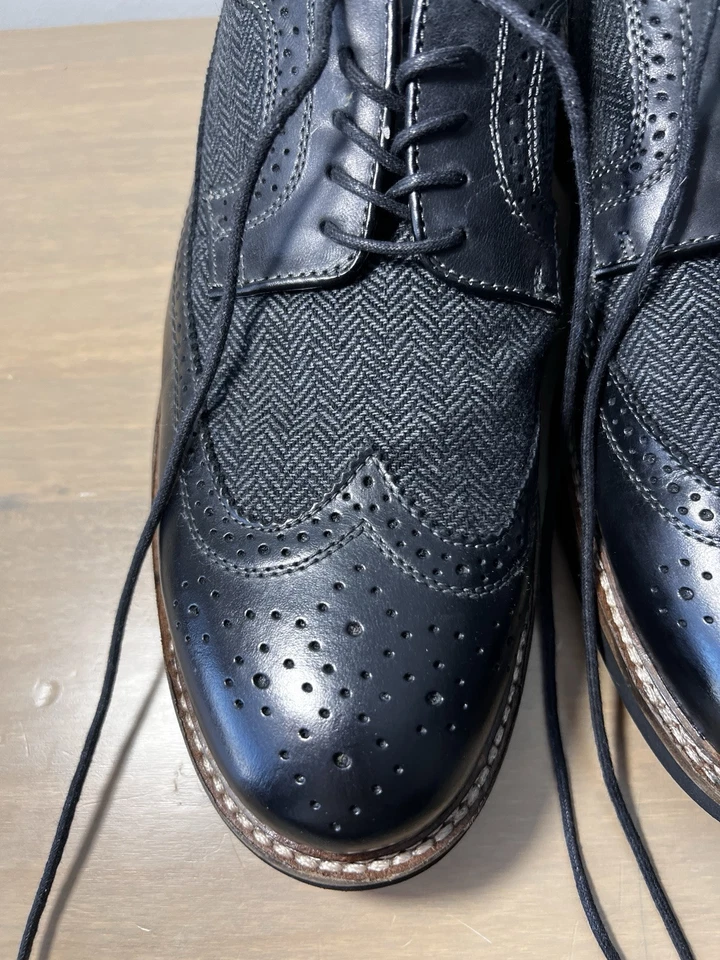 Zapatos GH Bass & Co para Hombres 13 D Punta de Ala Oxfords Vestido Cuero Negro Con Cordones Foto 2 de 4