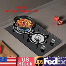 Kitchen Gas Cooktop Stove Top 2 Burners LPG/Propane Gas Stove Toughened Glass US