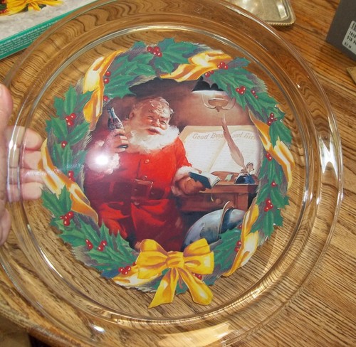 1997 Coca-Cola Christmas Platter Indiana Glass Coca Cola Santa Holiday Plate NEW - Picture 4 of 14