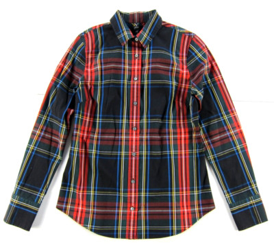 J.Crew Cotton Black Green Red Plaid Collar Button Up Long Sleeve Slim Shirt 4