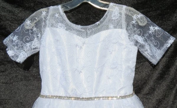 JOY KIDS White Lace Rhinestones Special Occasion Flower Girl Dress US Girl’s 10 - Image 2 of 4