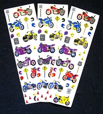 Mrs Grossman Three 2x6" Sticker Sheets Foil 'Motorcycles' (Vintage-Retired)