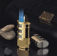 Jobon Triple Torch Lighter Cigar lighter Refillable Butane Torch w/gift box Gold