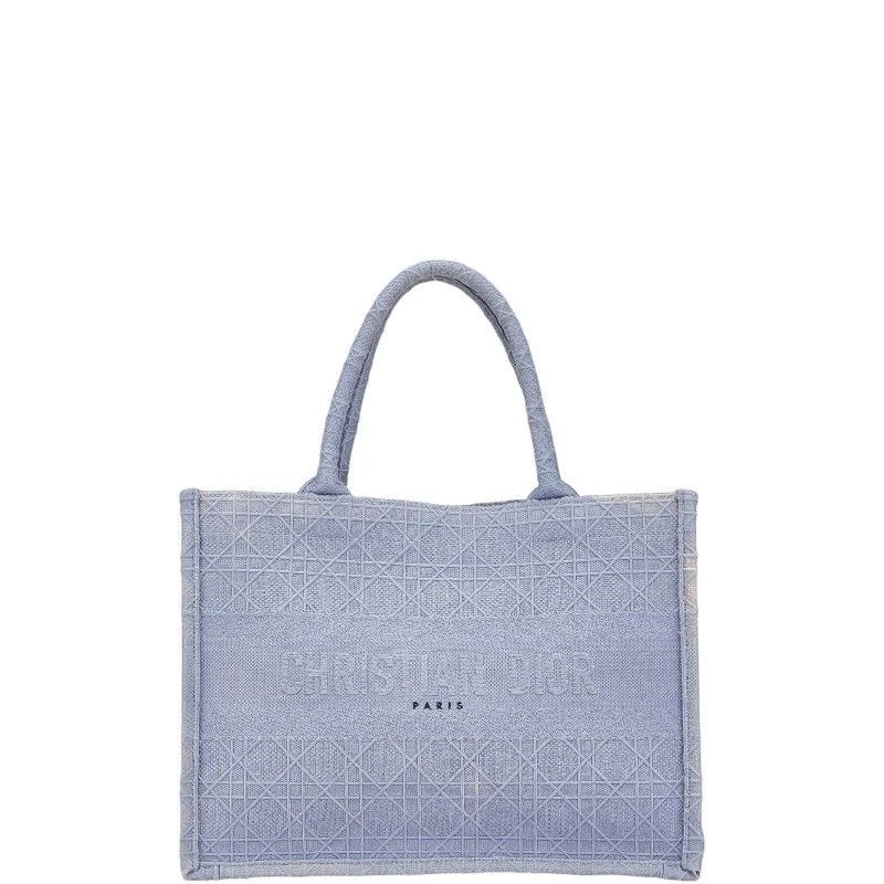 Authentique sac à main fourre tout Dior Cannage Book moyen toile bleue du Japon