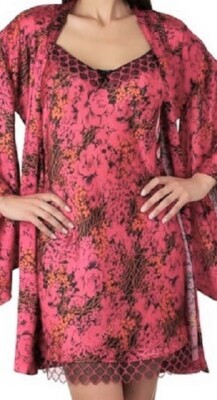 AUBADE French Chemise, Soleil Levant design, Pink Black Orange FLORAL, S 