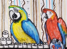 MACAW hoarding Toilet Paper Print 8 x 10 Signed KSAMS Artist Exotic Bird Parrots