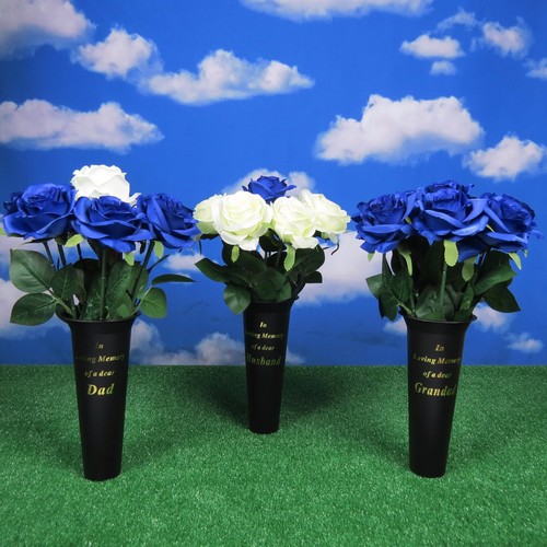 MEMORIAL GRAVE VASE & ROSES DAD GRANDAD HUSBAND Graveside Flowers Free