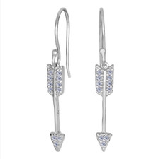 Rose Gold Plate Sterling Silver 925 CZ Cubic Zirconia Arrow Dangle Earrings Drop
