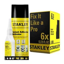 Stanley A550 Instant Adhesive Set - CA Glue and Activator  (3.4+13.5oz)  6 Pack