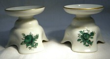 AUGARTEN WIEN GREEN ROSE CANDLESTICK X 2