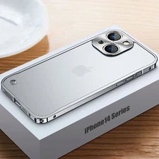 For iPhone 15 16 17 Pro Max 14 13 Metal Frame Bumper Matte Clear Hard Back Case