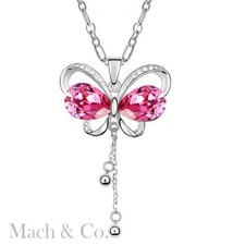 Butterfly Multicolor Gems Pendant Stainless Steel Necklace Chain Women Girls