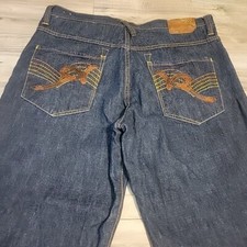 Rockawear Jeans Mens 38 Blue Denim Baggy Hip Hop Y2K Embroidered Pockets VGT