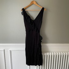 Coast Wrap Shift Dress UK 12 Sleeveless Black Frilly Knee Length Silk Tie Up