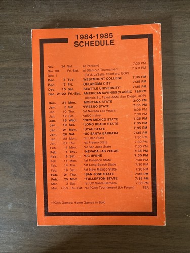 1984-85 UOP Tigers Basketball Medienführer - Bild 2 von 2