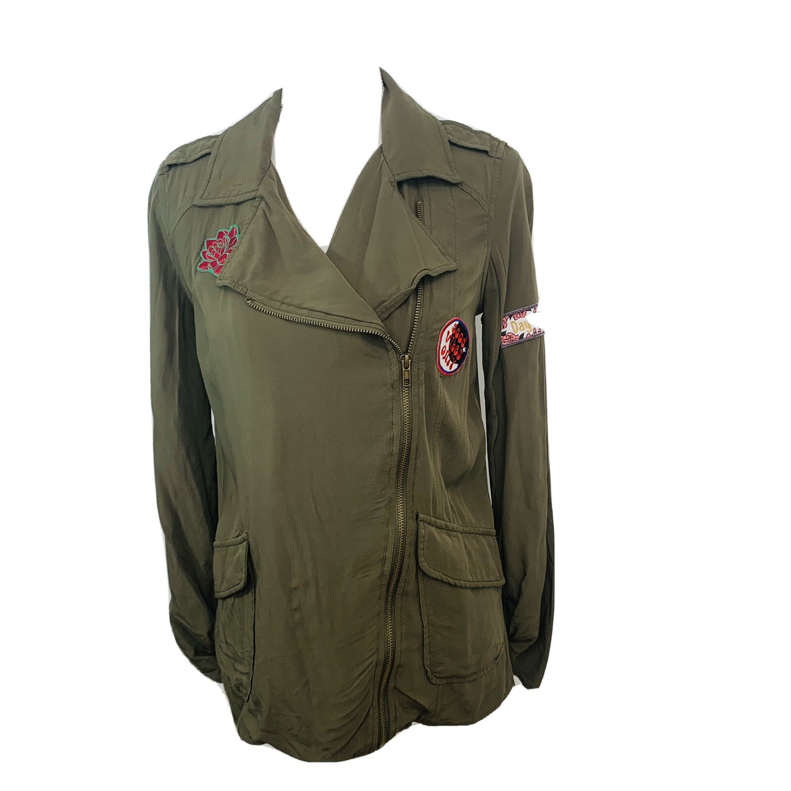 Xhilaration Military Jacket Woman XS Olive Green Embroidery