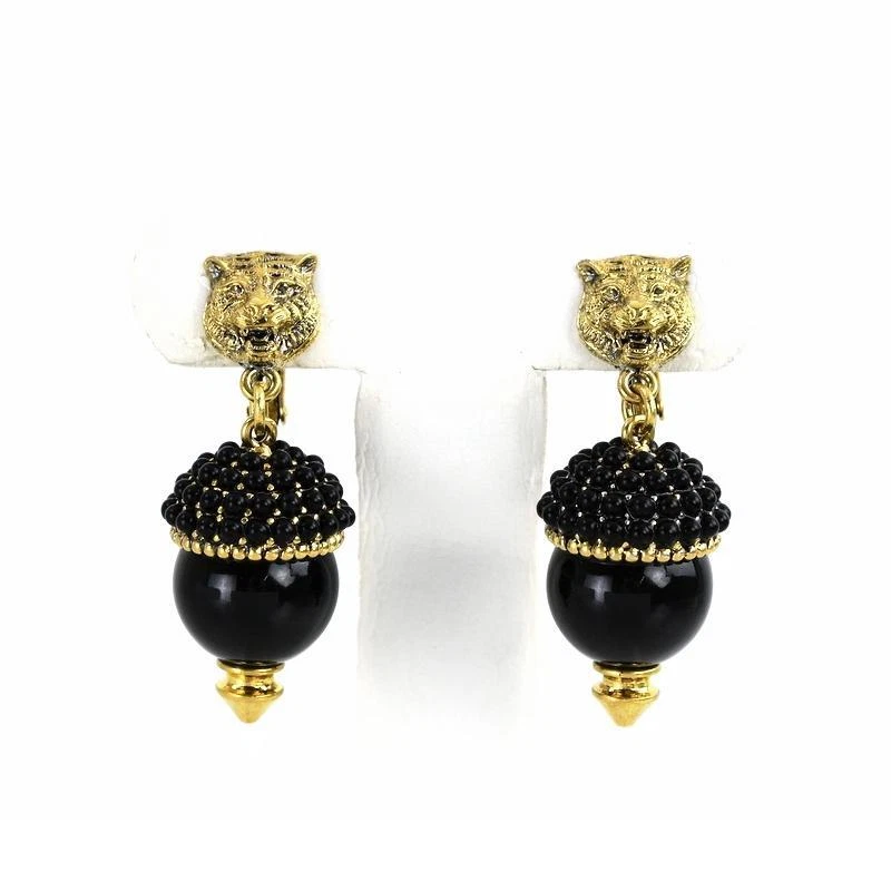 Boucles d'oreilles authentiques Gucci tigre or antique couleur noire femme bijoux accessoire
