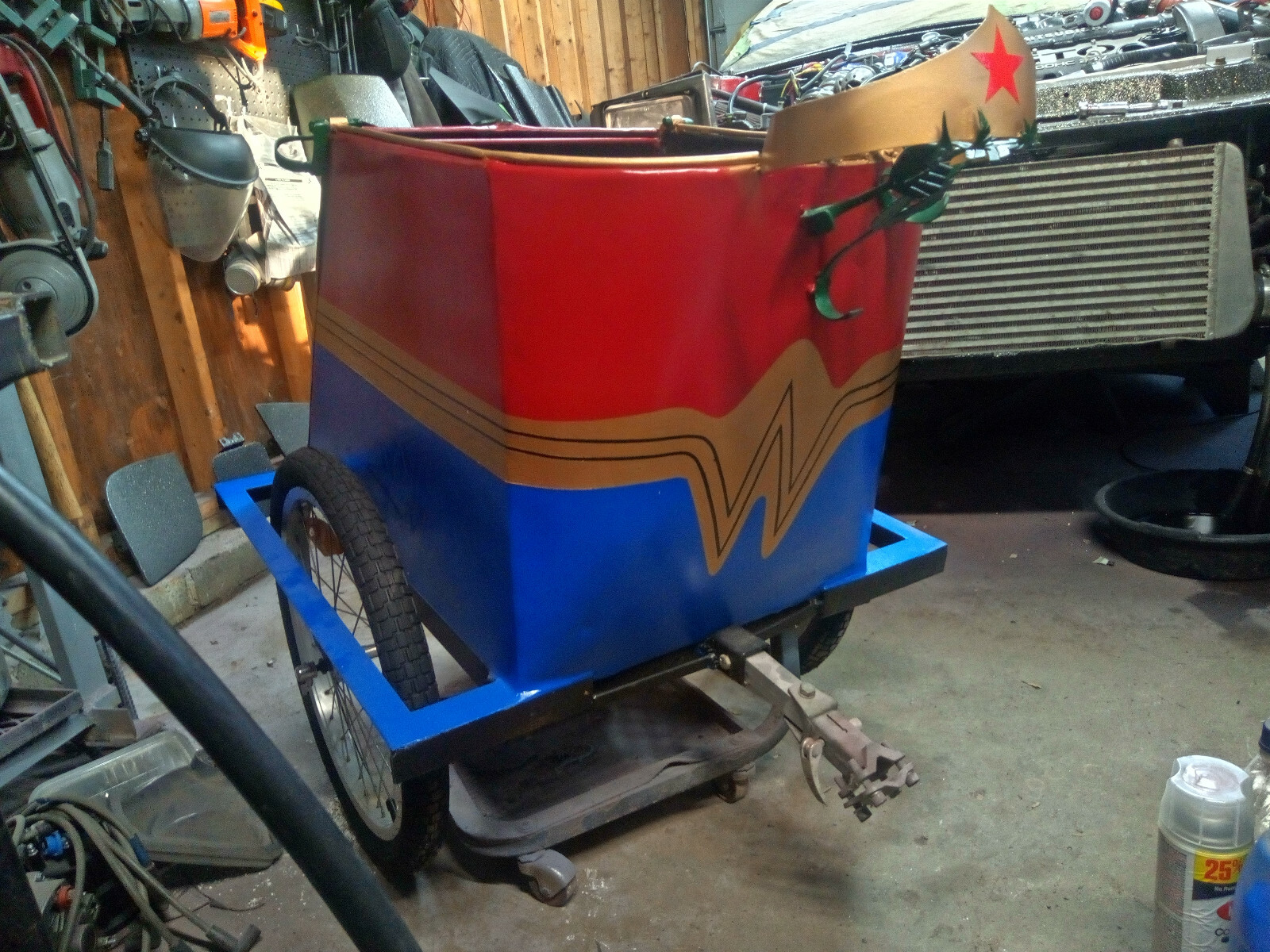 Handmade Wonder Woman bike trailer, hand cart, pull behind, lady or man