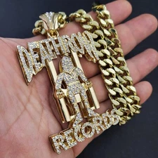 Hip Hop Rapper Cubic Zirconia Gold Plated Pendant 18" ~ 30" Cuban Chain Necklace