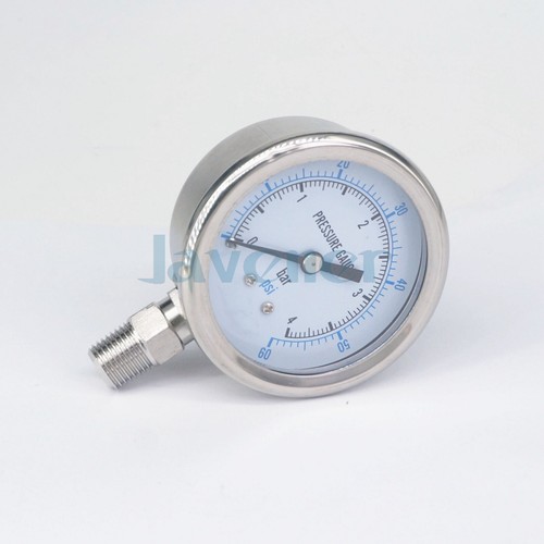 0-4 Bar 1/4" NPT 60mm Dial Pressure Gauge 304 Stainless Bar PSI N2 Steam - Picture 3 of 6