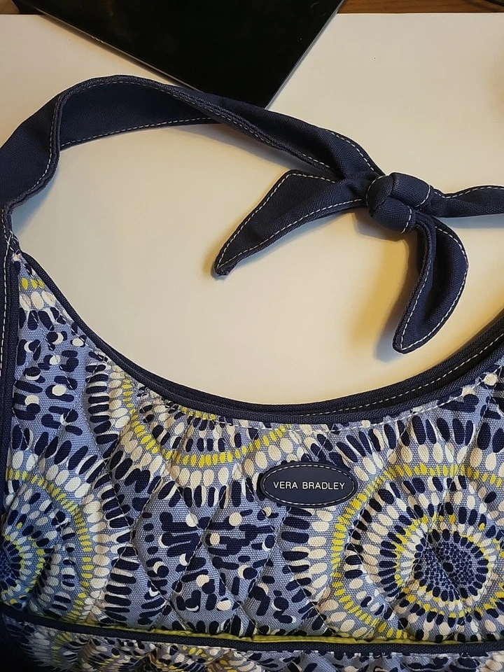 Vera Bradley Lg Bolso de Mano Hobo con Corbata al Hombro Azul Blanco Amarillo Tiedye Festival NUEVO Foto 2 de 4