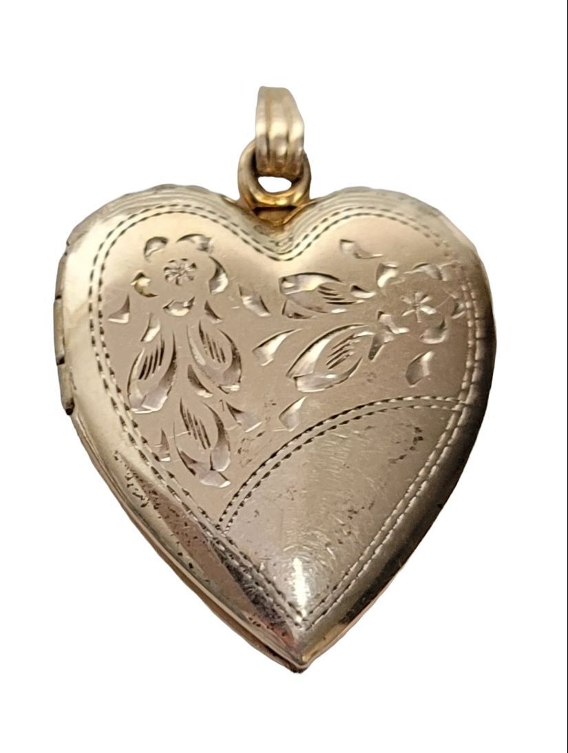 Sterling Silver 1/20 Gold Vermeil Etched Heart Ph… - image 1