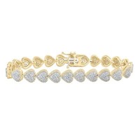 "10K Gelbgold Diamant Damen GewöLbtes Herz Halo Tennisarmband 2,63 CT | 7\""