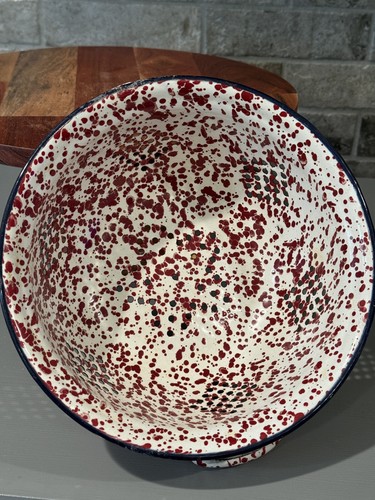 Vintage Graniteware Enamelware Red & White Speckled Strainer Colander w/Handles - Picture 8 of 13