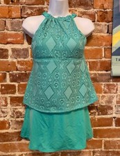 Denim  Co Beach Turquoise Lace High Neck Tankini  Skirt 10 New Swimsuit