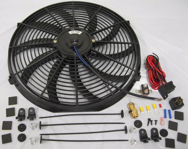High CFM 16" Electric Curved SBlade Cooling Radiator Fan + Thermostat