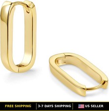 Small Square 925 Sterling Silver Hoop Earrings Hypoallergenic with 14K Gold