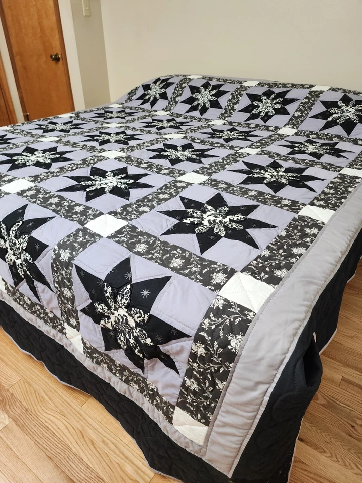 豪华手工阿米什银色闪耀星星 97 x 108 国王女王 — 第 3/4 张图片