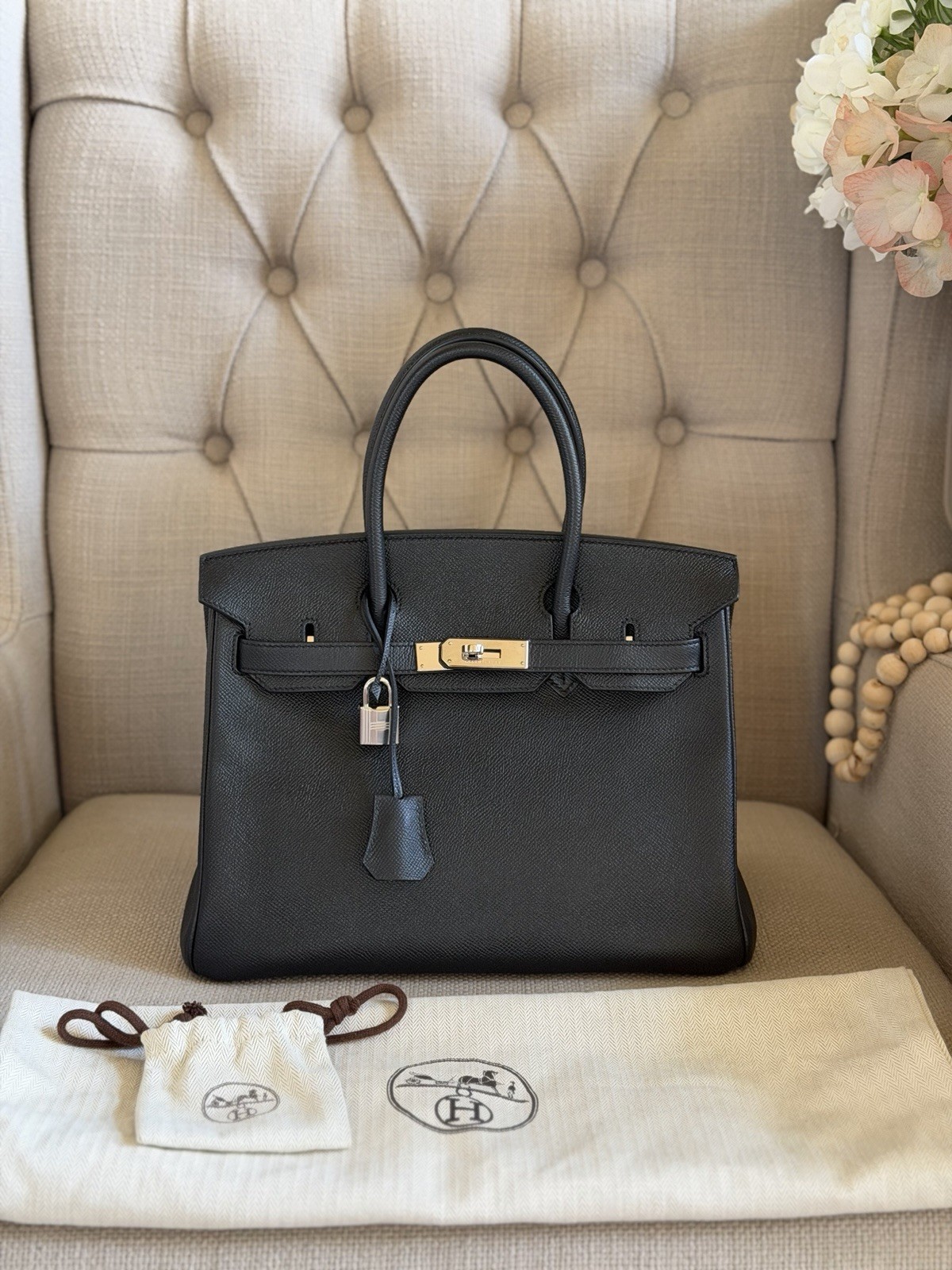 Hermès Birkin 30 Noir PHW Black Epsom Leather Palladium Hardware