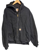 Carhartt J131 Black Hooded Duck Work Jacket Quilted Lined Men s 2XL Made USA