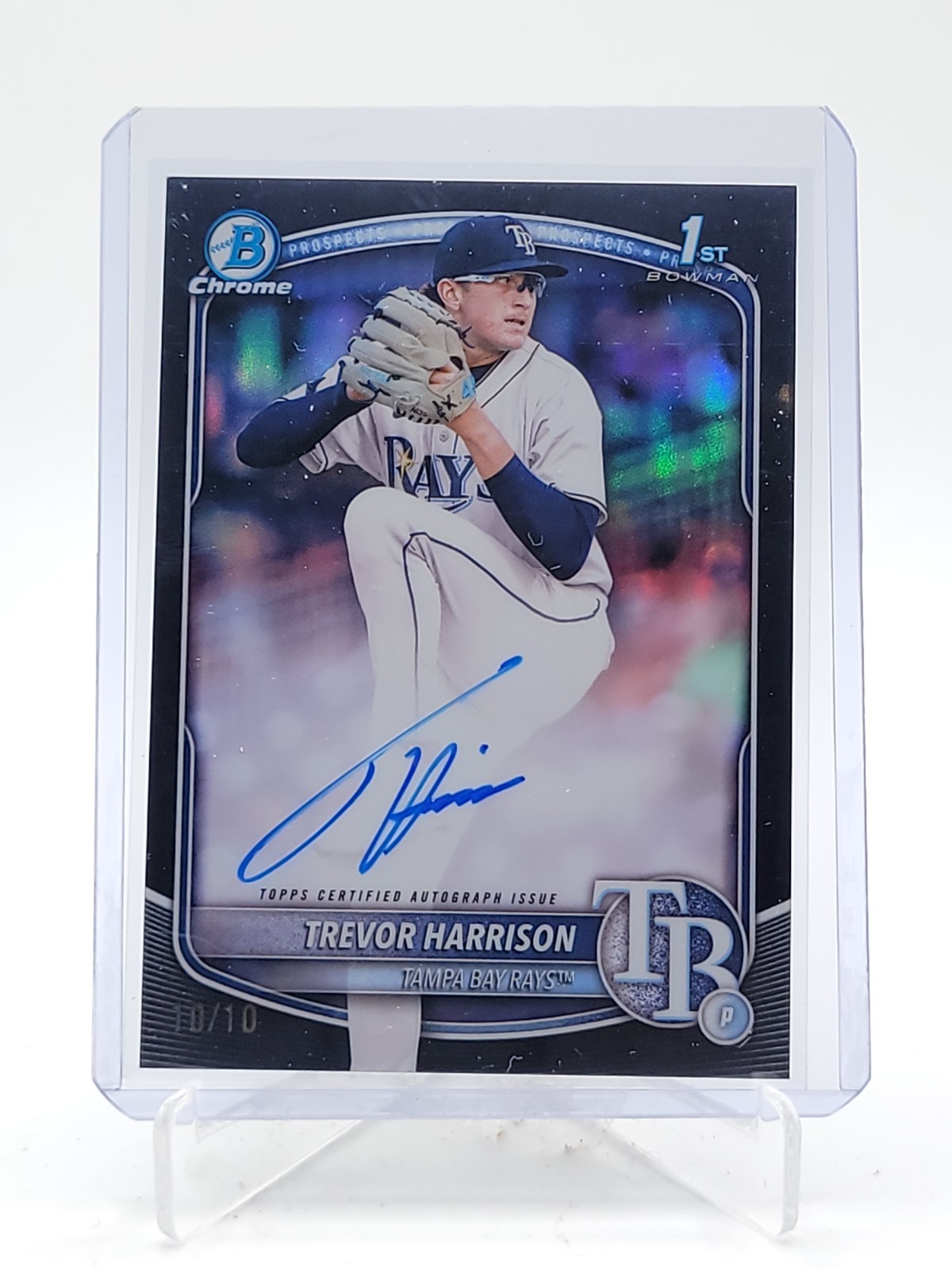 2025 BOWMAN CHROME 1ST BLACK REFRACTOR TREVOR HARRISON  AUTO 10/10   Q4874