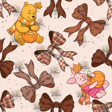 Fall Winnie the Pooh Custom Print 1 Yard Fabric Seamless Design Approx 59x36