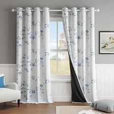 Beauoop Floral 100 Blackout 52"W x 90"L Pack of 2 , Blue/Grey