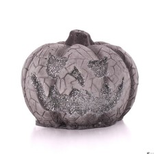 Resin Glitter Spooky Halloween Pumpkin 3.5" Tabletop Decor, Silver Grey