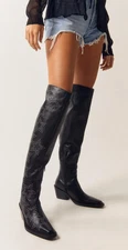 NASTY GAL BLACK LEATHER STAR STUDDED OVER THE KNEE WESTERN COWBOY BOOTS 38 US 7
