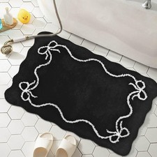 Black Bow Bath Mat Cute Bathroom Rug Absorbent Non Slip Washable 20x32 Inch